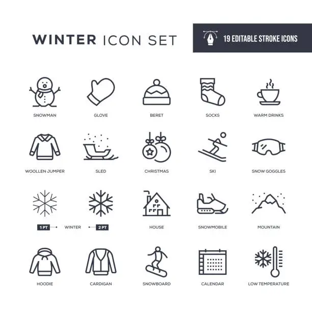 Vector illustration of Winter Editable Stroke Line Icons