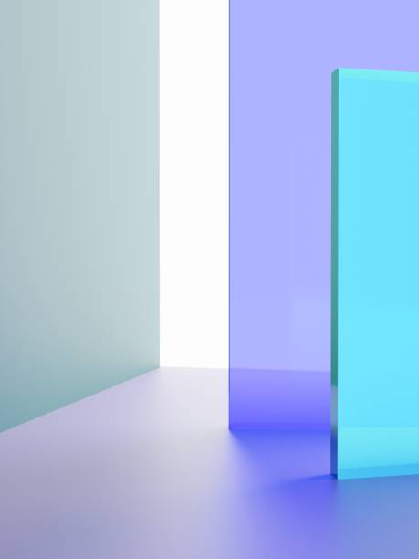 istock 3D Rendering Studio Shot Vibrant or Neon Violet and Turquoise Transparent Acrylic Board Overlapping Background for Fashion, Cosmetics and Trendy Products. 1321139043