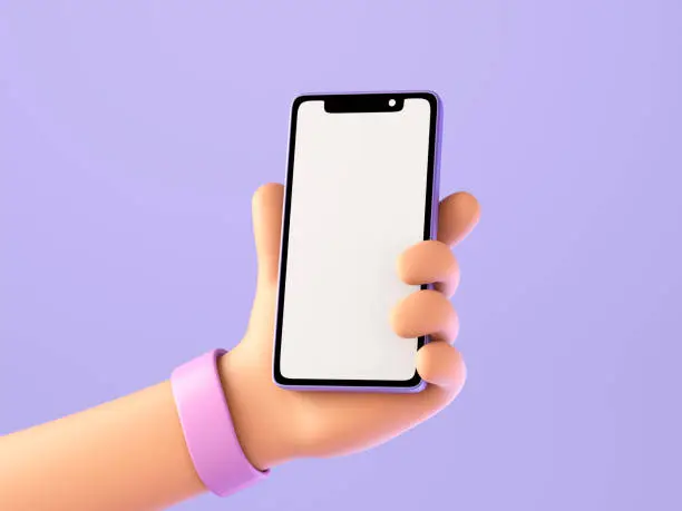 Photo of Cartoon character hand holds smart phone