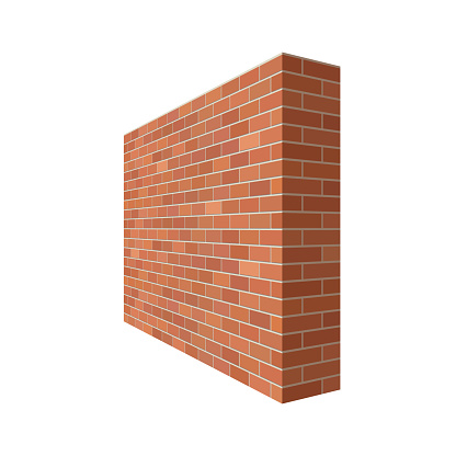 Brick wall in the perspective. Brick wall 3D vector  illustration isolated on white background