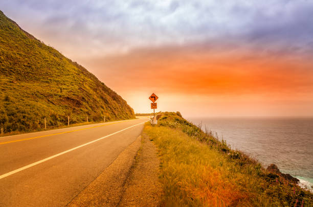 Empty Pacific Highway 1 in California on a spring day