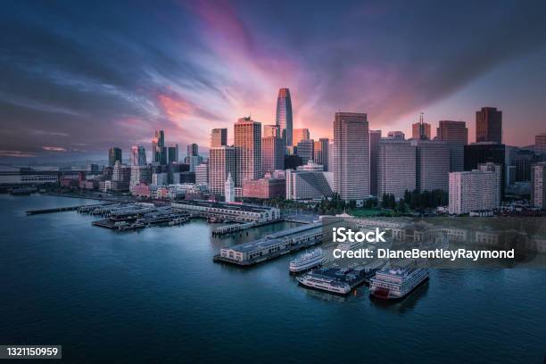 San Francisco Skyline Washed In Color Stock Photo - Download Image Now - San Francisco - California, Urban Skyline, Salesforce Tower - San Francisco