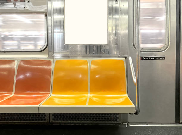 Subway seats and blank billboard Subway seats and blank billboard in New York vehicle seat stock pictures, royalty-free photos & images