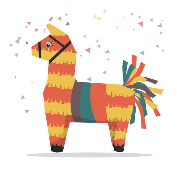 말 모양의 멕시코 축제 피나타. 휴일의 전통과 국가 요소. 흰색 배경의 격리된 디자인 요소입니다. eps10 - mexico mexican culture carnival paper stock illustrations