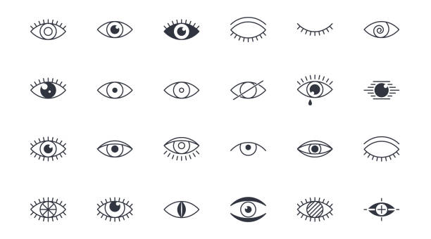 Vector Eyes icons. Editable stroke. Open closed eye with eyelashes with tears glare. Eyeball sleeping search supervision mystery. Stock illustration Vector Eyes icons. Editable stroke. Open closed eye with eyelashes with tears glare. Eyeball sleeping search supervision mystery. Stock illustration. eye icons editable stock illustrations