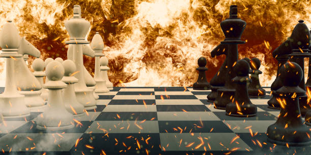 チェスボードゲームの激しい戦い 3dイラスト - risk board game board game victory war ストックフォトと画像