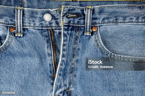 Unzipped Blue Jeans Stock Photo - Download Image Now - Copper, Rivet - Fashion Item, Jeans
