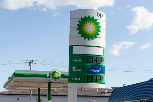 Indianapolis - Circa May 2021: BP Retail Gas Station. BP is a global British oil and gas company headquartered in London.
