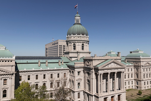 Indianapolis - Circa May 2021: Indiana State House and Capitol Dome. It houses the Governor, Assembly and Supreme Court.