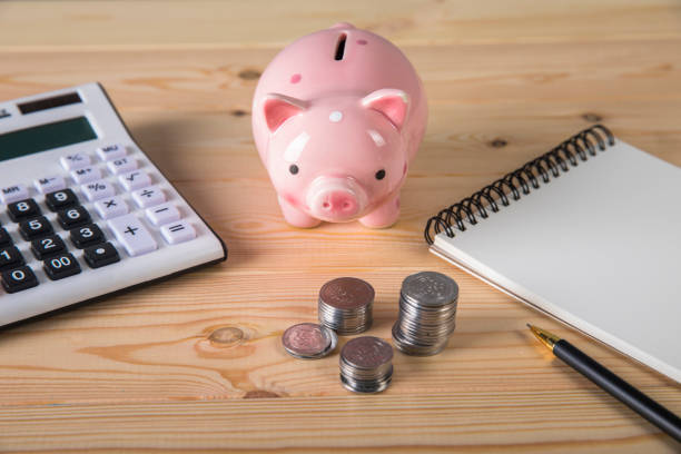 istock piggy bank, calculator and coins 1321169895