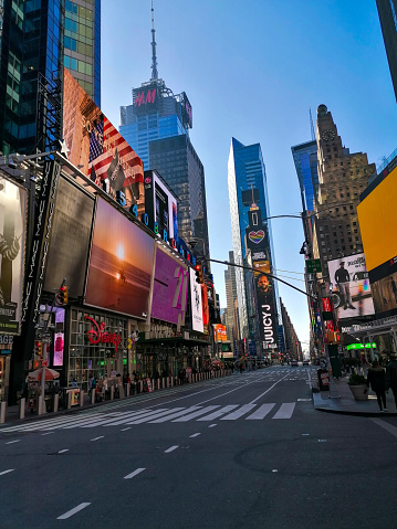 Empty streets of the Times Square in Manhattan / New York.
