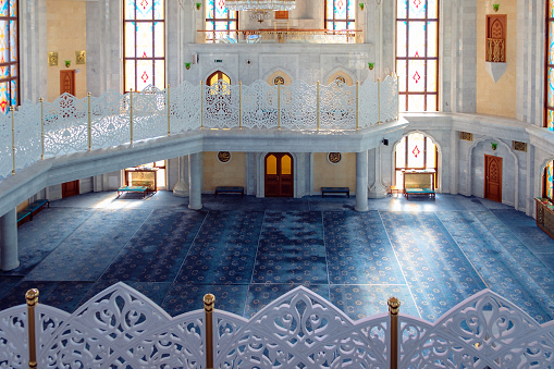 Kazan, Russia, Republic of Tatarstan - May 27, 2021: Interior inside of Kul Sharif Mosque at Kazan city.