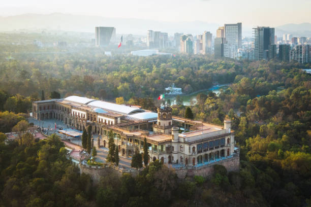 vista aérea del castillo de chapultepec y el horizonte de la ciudad de méxico, méxico - smog mexico mexico city air pollution fotografías e imágenes de stock