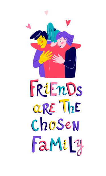 ilustrações de stock, clip art, desenhos animados e ícones de girl hugs friends. vector illustration flat print illustration - three people women teenage girls friendship