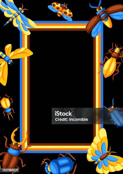 Designing Insect Frame Frame With Insects Stylized Butterflies Beetles And Dragonflies Stock ...
