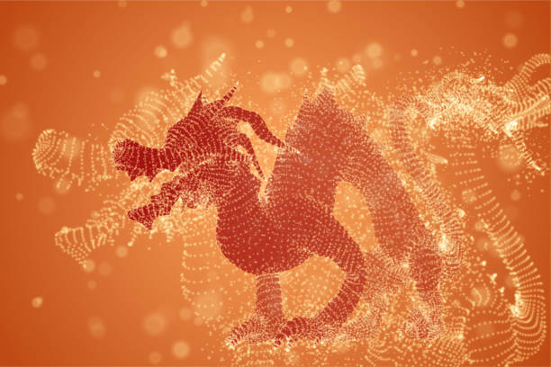 中国の旧正月のシンボル。長い空飛ぶドラゴンカイト。ベクトル 3d イラストレーション - backgrounds abstract fire red点のイラスト素材／クリップアート素材／マンガ素材／アイコン素材