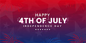 Celebrating 4th of July independence day modern contemporary design with confetti on dark red, blue, firework, star, usa element background Use for sale banner, discount banner, Advertisement banner, postcard, etc.