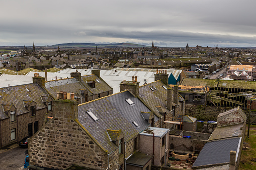 Fraserburgh, Scotland, UK - 05 February 2016: The view from Kinnaird Head Lighthouse on the town.