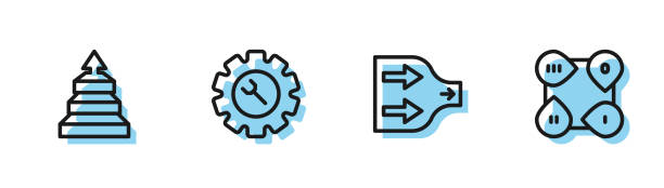 istock Set line Arrow, Pyramid chart infographics, Wrench and gear and Infographic element icon. Vector 1321189503