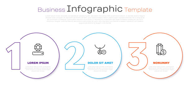 세트 라인 보석 돌, 로켓 목걸이와 보석 온라인 쇼핑. 비즈니스 인포그래픽 템플릿입니다. 벡터 - necklace jewelry heart shape gold stock illustrations