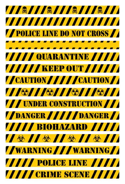 Vector illustration of Collection Of Yellow Caution Tape