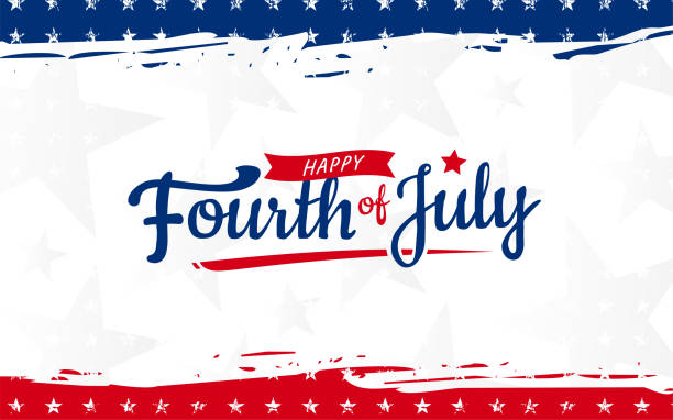 Trendy Fourth of July hand-lettering design with star and ribbon on modern red & blue grunge brush background with star. Use for sale banner, discount banner, Advertisement banner, postcard, etc. Independence Day is celebrated on the 4th of July of each year in the USA and it is the celebration of the day the United States Of America declared its independence from the control of Great Britain. Independence Day is commonly celebrated with the lighting of fireworks or electronic light shows, music, and outdoor activities the display of the "American" flag, and the display of the USA flag colors red, white, and blue. fourth of july stock illustrations