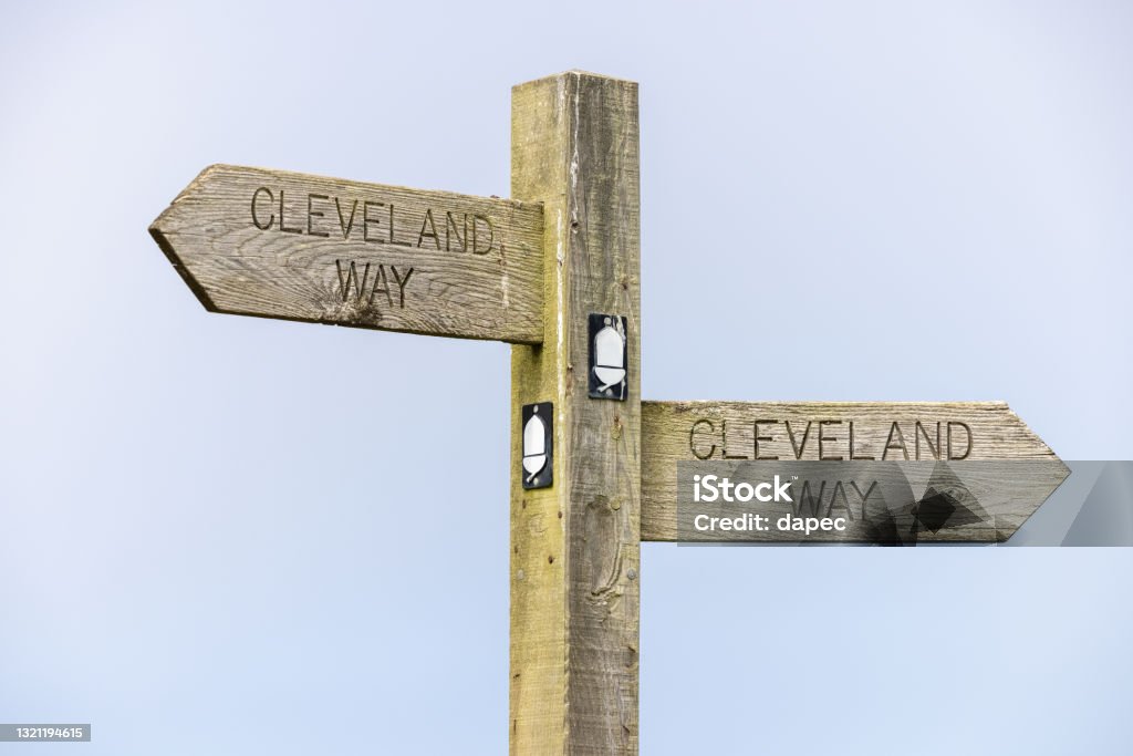Cleveland Way Sign Post Cleveland Way Sign Post in Whitby UK Stock Photo