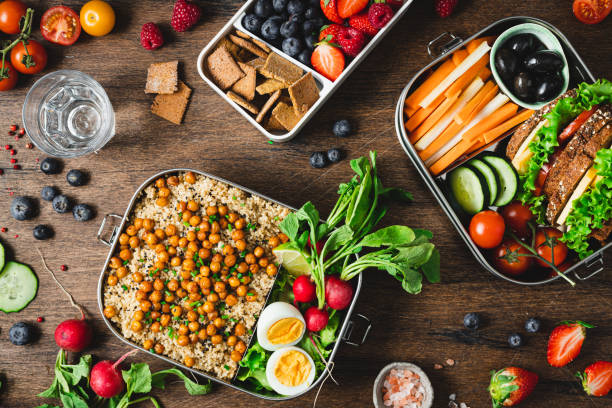 istock Healthy well balanced food in lunch boxes 1321195518