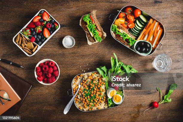 Healthy Lunch In Boxes Stock Photo - Download Image Now - Healthy Eating, Healthy Lifestyle, Preparing Food
