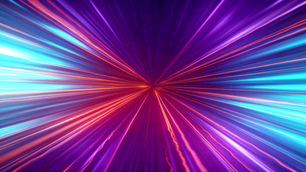 high speed lights tunnel motion trails - fiber net tunnel - color space imagens e fotografias de stock