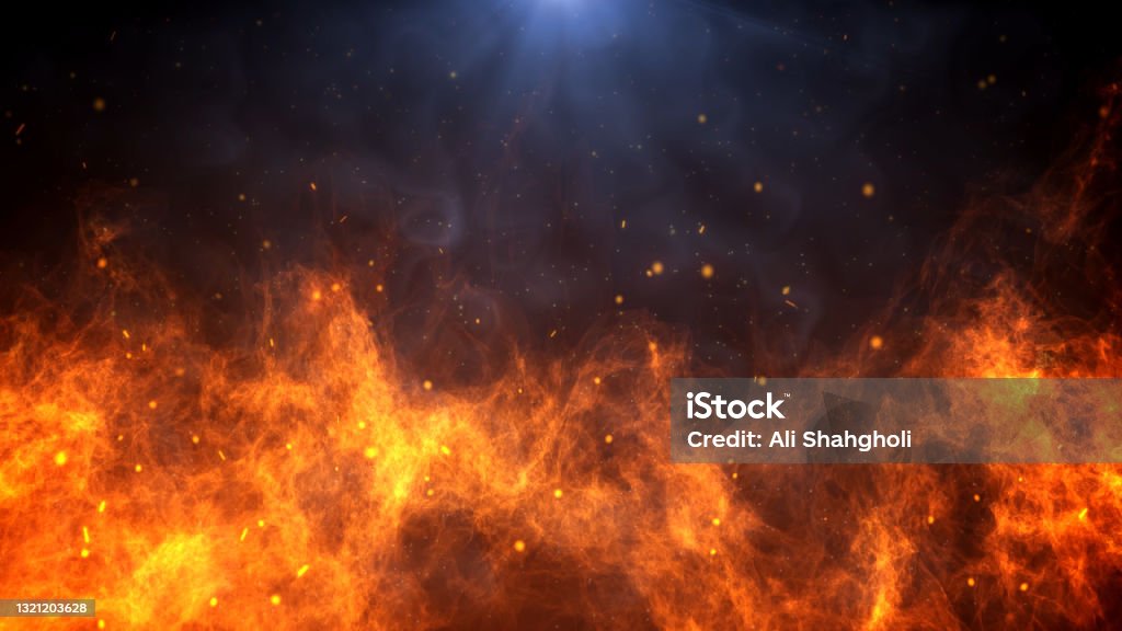 Red hot flames of fire isolated on black Fire - Natural Phenomenon Stock Photo