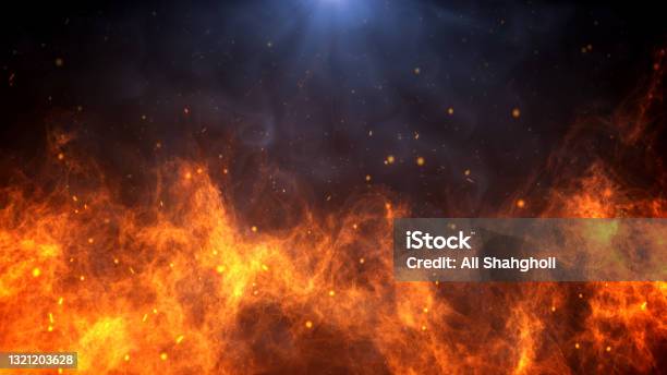 Red Hot Flames Of Fire Isolated On Black Stock Photo - Download Image Now - Fire - Natural Phenomenon, Battle, Blue