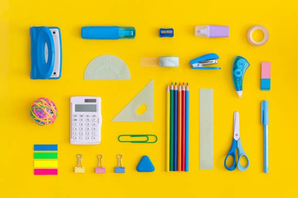 istock School stationery on a yellow background. Top view. Flat lay. Back to school concept. 1321205014