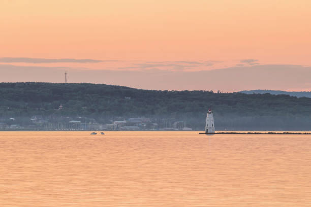 The Ashland Breakwater Lighthouse under Golden Hour Light