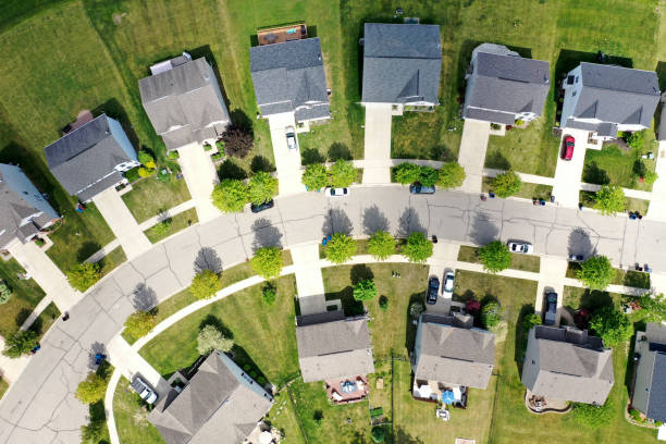 Subdivision Houses in a Neighborhood Aerial View Aerial view of a subdivision and houses in a neighborhood. Michigan stock pictures, royalty-free photos & images