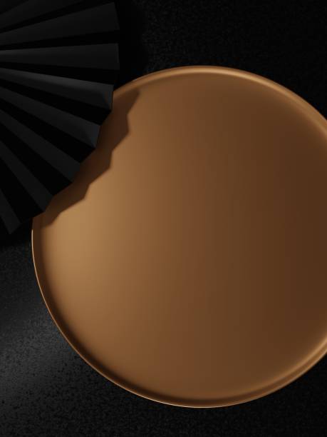 istock 3D Rendering Japanese Style Minimal Round Plates Product Display Background for Beauty, Healthcare, Skincare, Food and Beverage Products. Black and Gold. 1321208557