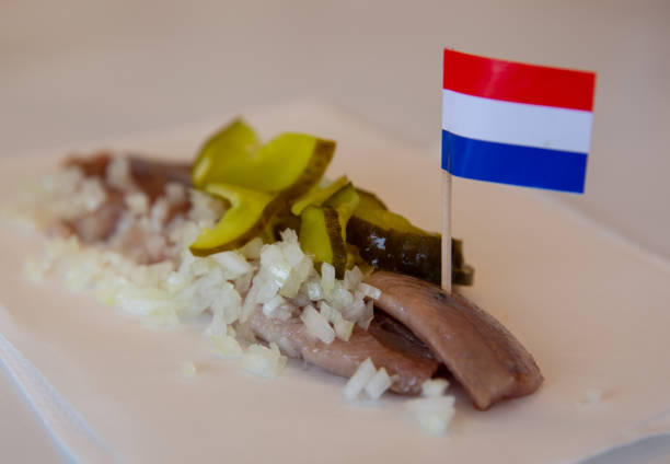Dutch Herring for Snack with the dutch flag