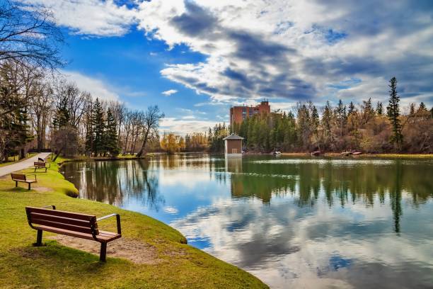 istock Bench Looking Out Over A Park Lake 1321214061