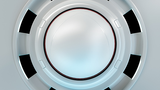 Round object with ring white color for logo or your text. Sci-fi Abstract background, 3D Render.
