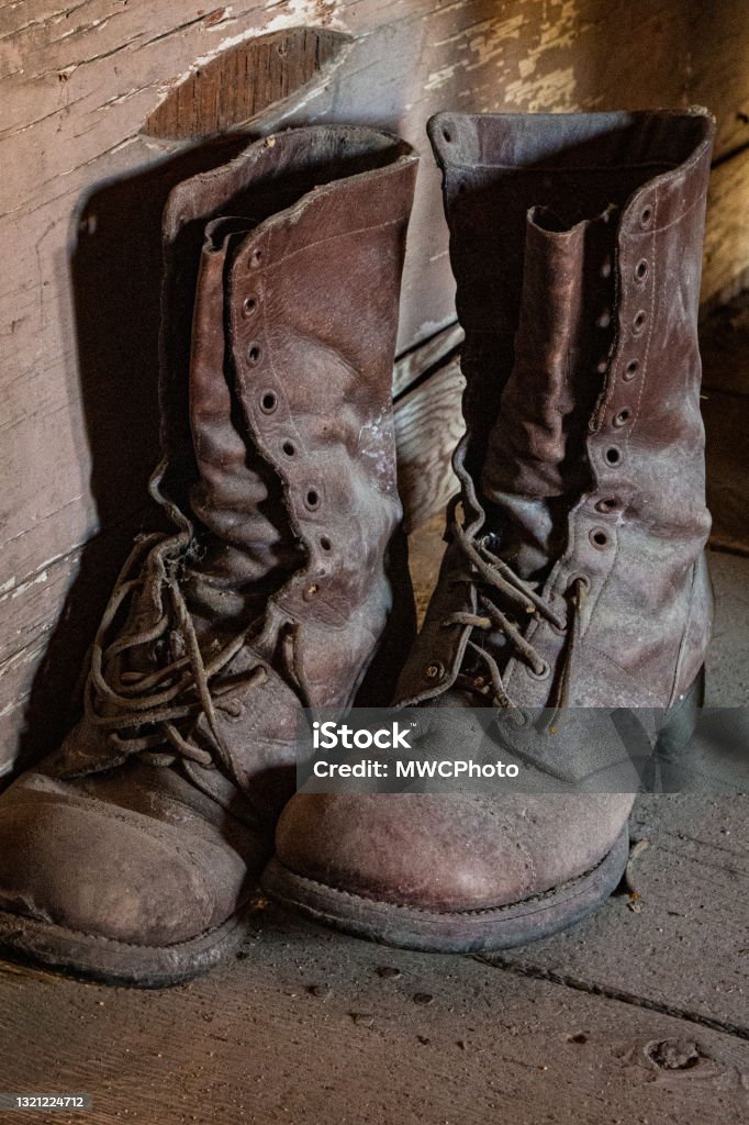 Pair Of Kneehigh 20 Eyelet Black Laceup Boots Vintage Stock Photo -  Download Image Now - iStock