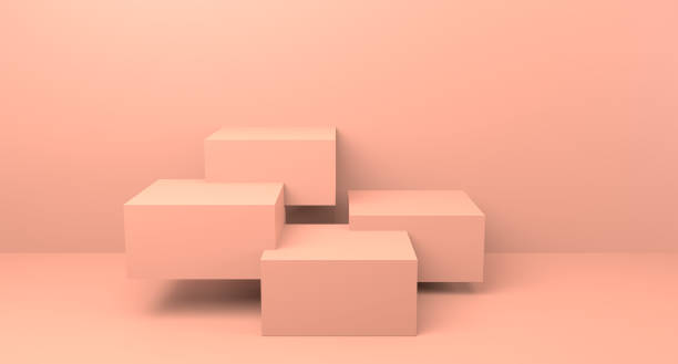 istock 3D rendering Orange platform storefront product showcase. 3d brown rendering with podium and minimal modern orange wall scene. minimal abstract Stage for awards on website in scene geometric. vector 1321227383