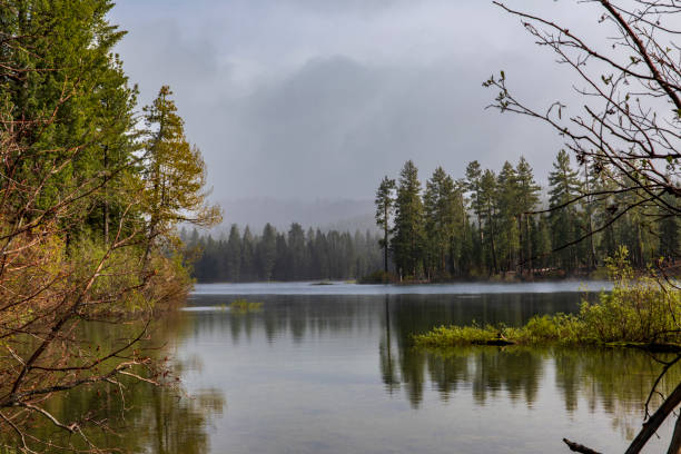 озеро маназанита пасмурно день - manzanita lake стоковые фото и изображения