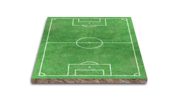 istock 3D Rendering. Green grass soccer field isolated on white background. 1321232742