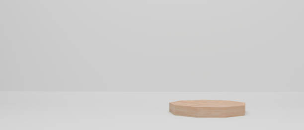 istock 3d render. Wood podium on white background. Abstract minimal scene with geometrical. 1321232769