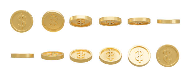 istock 3D Render. Collection of dollar coins isolated on background in different positions. 1321232904