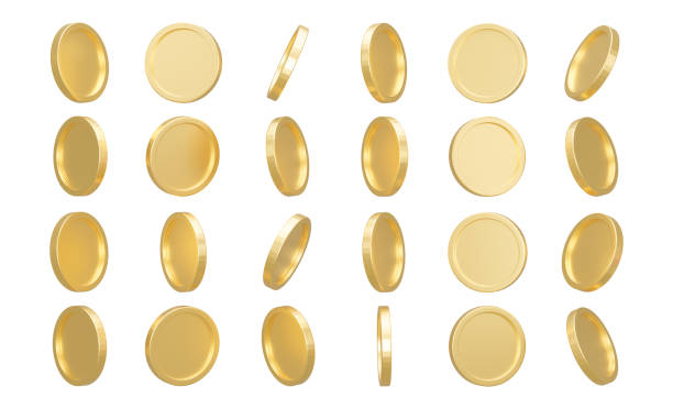 istock 3D Render. Set of gold coins isolated on background in different positions 1321232931