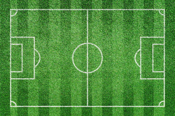 istock Soccer field. Stripe grass football stadium. 1321233677