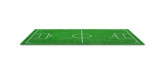 Green grass football field isolated on white background. Soccer field for sport game
