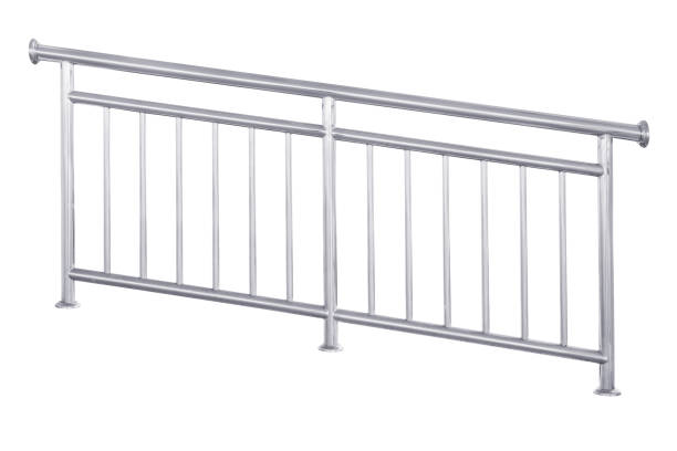 istock Stainless steel railing isolated on white 10-degree tilt 1321235315