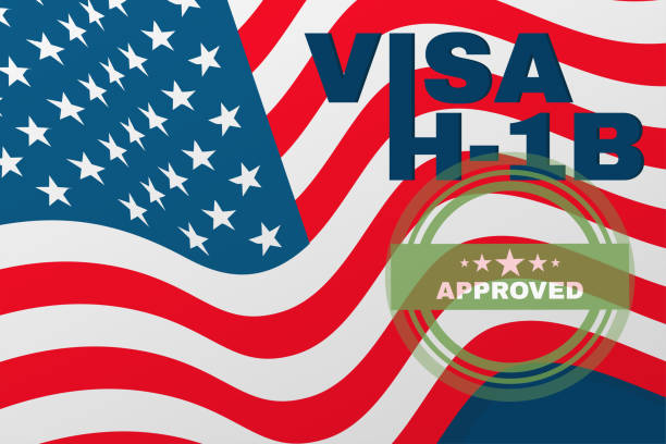 istock H-1b Visa USA banner, Non-Immigration specialist visa forforeign workers in the specialty. Background with American flag and text. Vector illustration. 1321235611